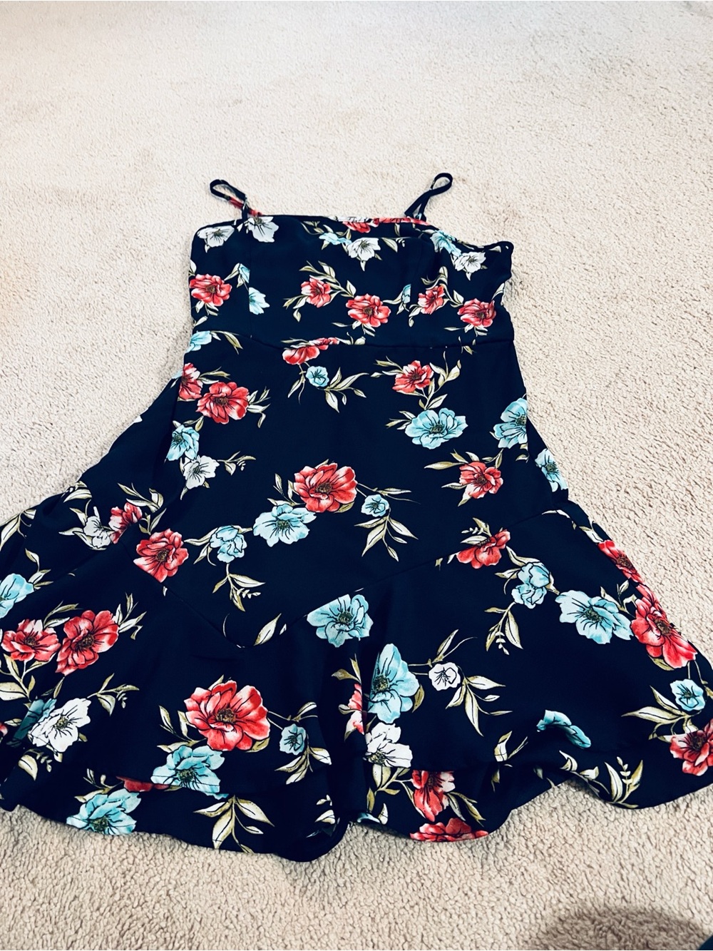 Xhilaration Navy Floral Spaghetti-Strap Sundress